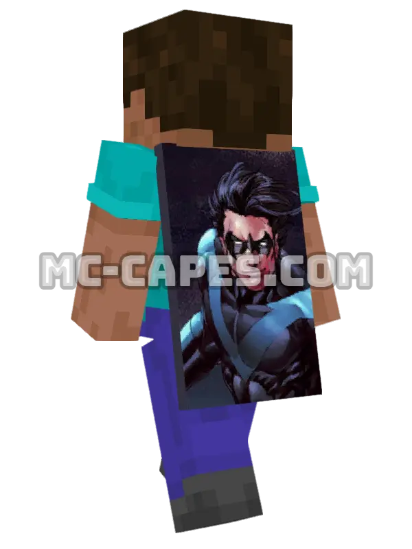 Nightwing Minecraft cape worn on a player, seen from behind