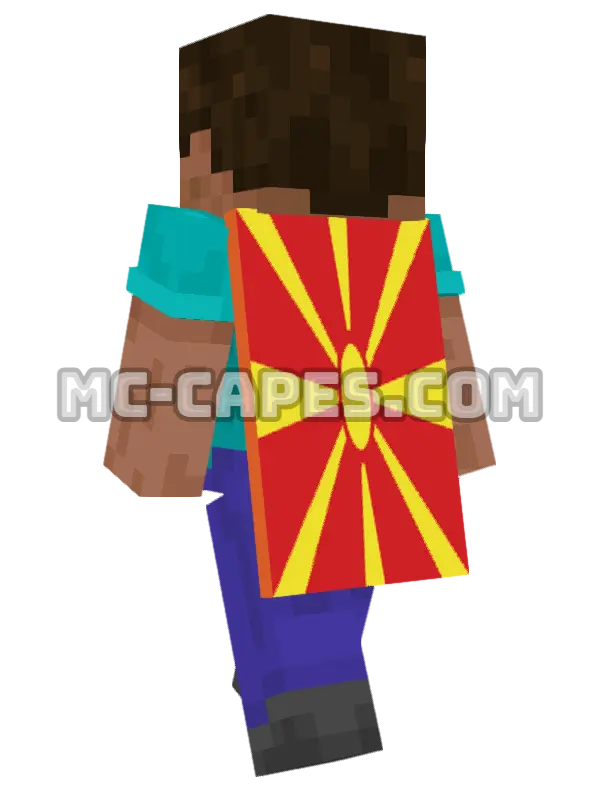 North Macedonia Flag Minecraft cape worn on a player, seen from behind