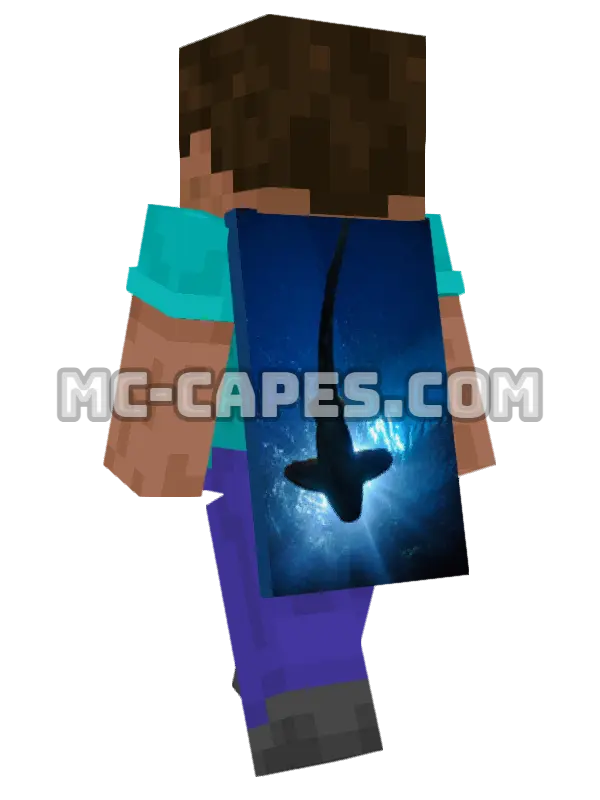 Ocean Shark Minecraft cape worn on a player, seen from behind