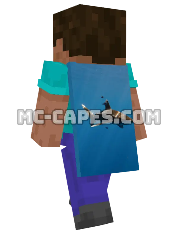 Ocean Shark Minecraft cape worn on a player, seen from behind