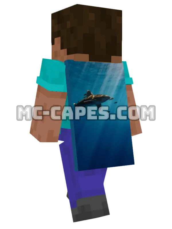 Ocean Shark Minecraft cape worn on a player, seen from behind