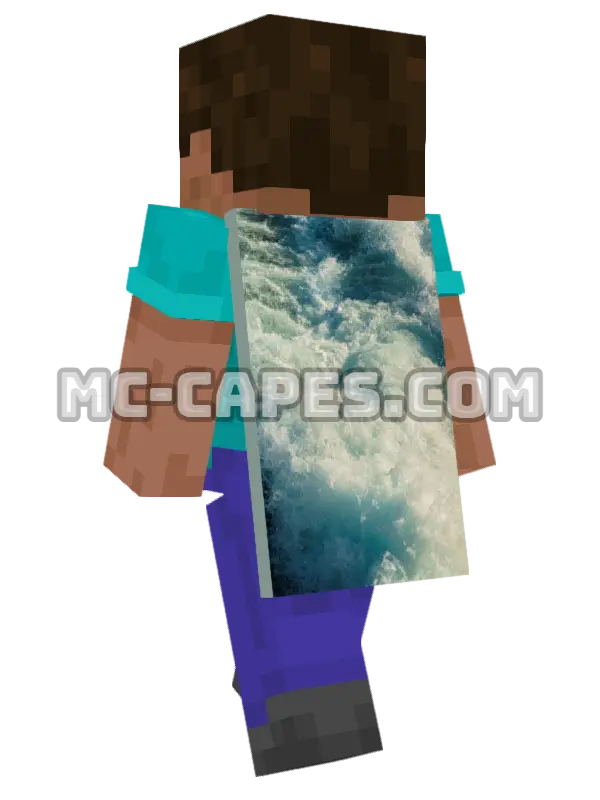 Ocean Waves Splash Minecraft cape worn on a player, seen from behind