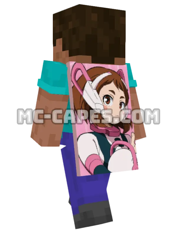 Ochako Uraraka Minecraft cape worn on a player, seen from behind