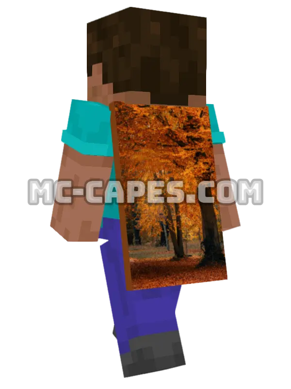 Orange Autumn Forest Minecraft cape worn on a player, seen from behind