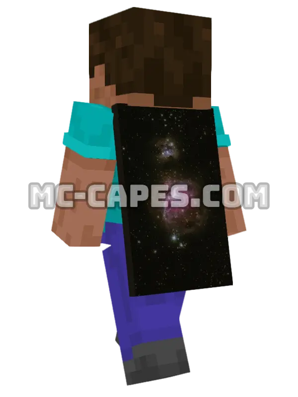 Orion Nebula Minecraft cape worn on a player, seen from behind