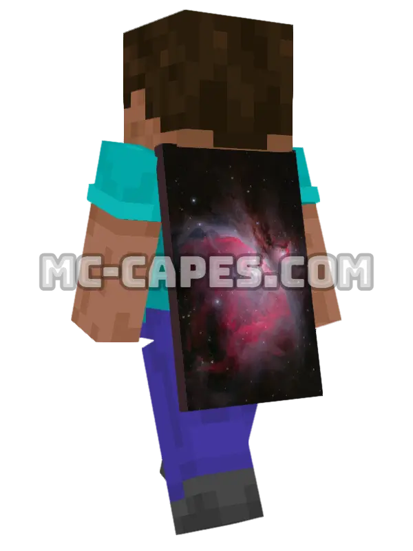 Orion Nebula Minecraft cape worn on a player, seen from behind
