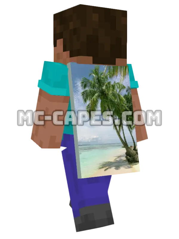 Palm Tree Beach Minecraft cape worn on a player, seen from behind