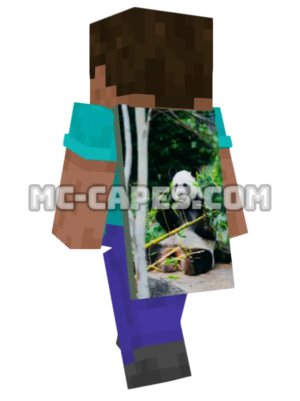 Panda Eating Bamboo Minecraft cape worn on a player, seen from behind