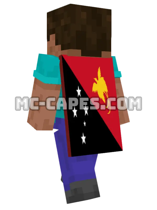 Papua New Guinea Flag Minecraft cape worn on a player, seen from behind