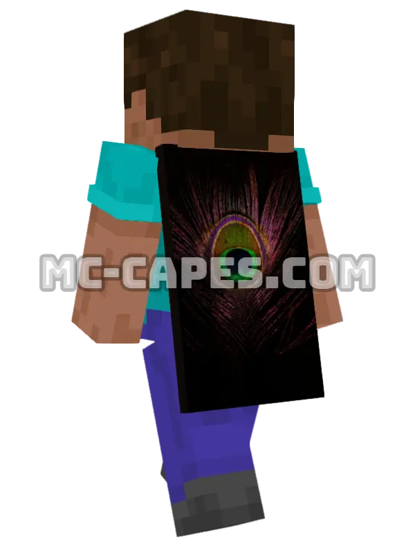 Peacock Feather Minecraft cape worn on a player, seen from behind