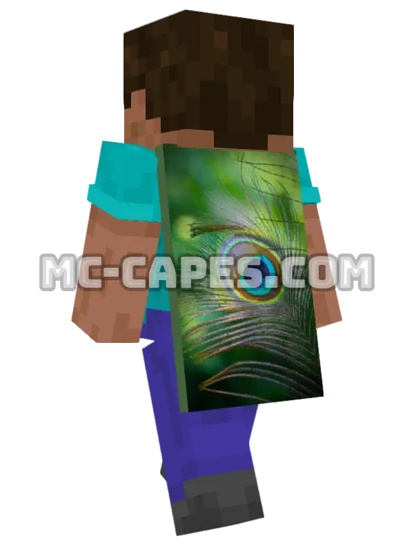 Peacock Feather Minecraft cape worn on a player, seen from behind