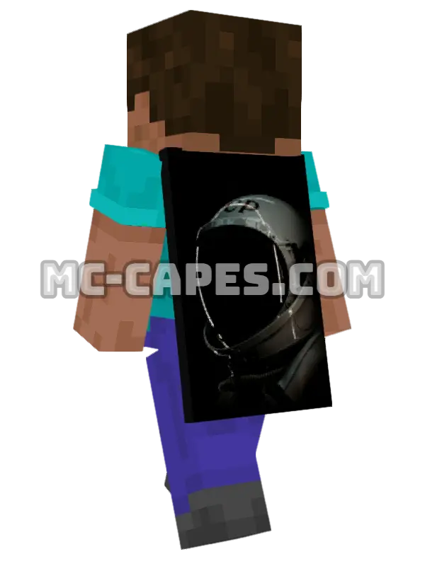 Person in Helmet Minecraft cape worn on a player, seen from behind