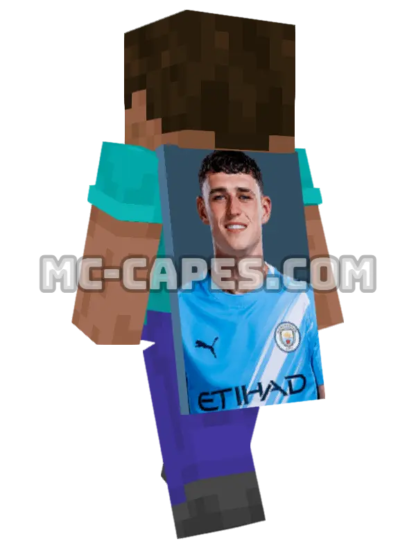 Phil Foden Minecraft cape worn on a player, seen from behind
