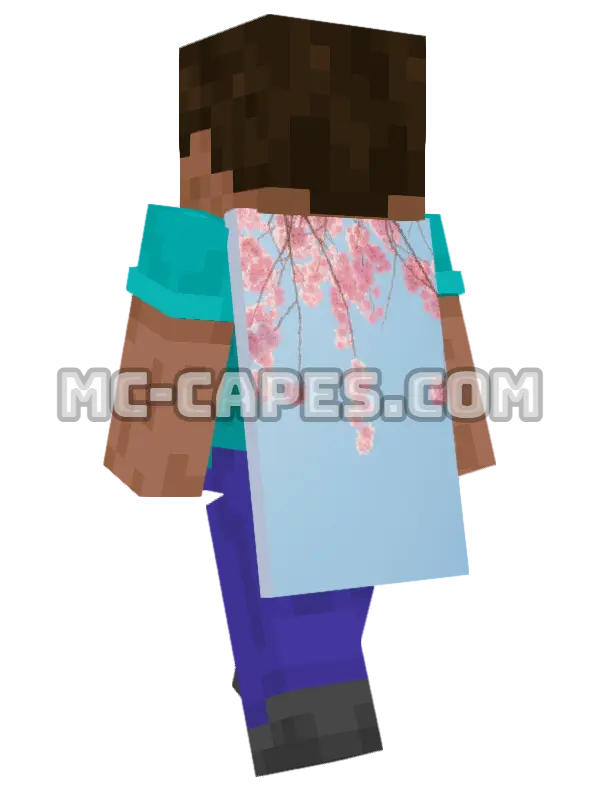 Pink Cherry Blossom Minecraft cape worn on a player, seen from behind