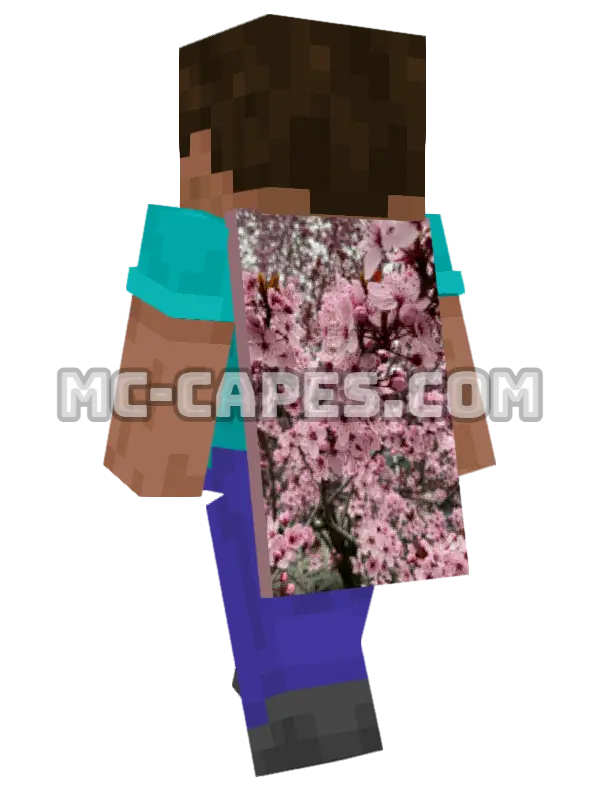 Pink Cherry Blossoms Minecraft cape worn on a player, seen from behind