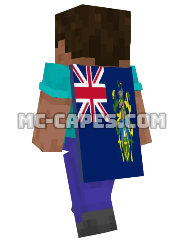 Pitcairn Islands Flag Minecraft cape worn on a player, seen from behind