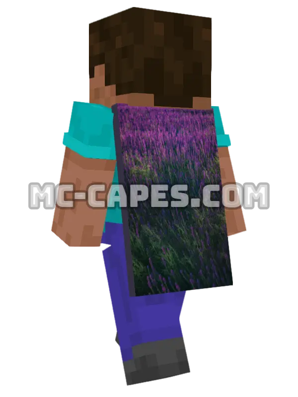 Purple Lavender Minecraft cape worn on a player, seen from behind