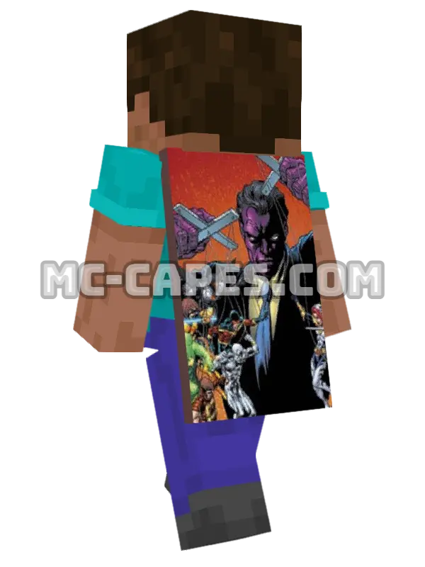 Purple Man Minecraft cape worn on a player, seen from behind