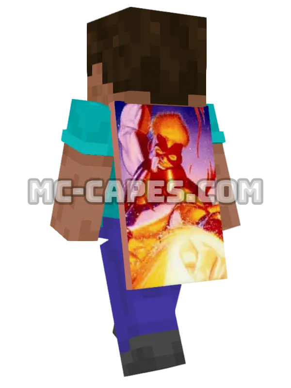 Pyro Minecraft cape worn on a player, seen from behind