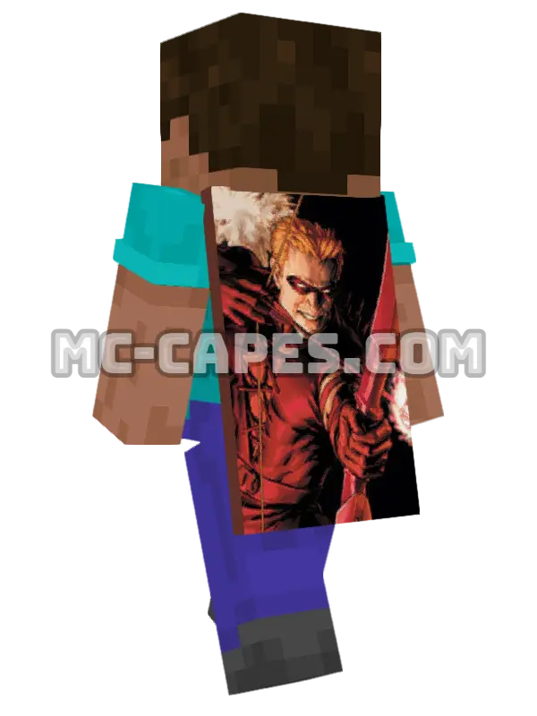 Red Arrow Minecraft cape worn on a player, seen from behind