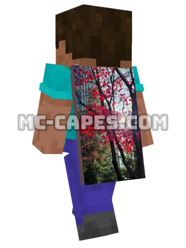 Red Maple Tree Minecraft cape worn on a player, seen from behind