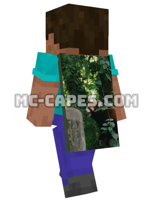 Red Panda in Greenery Minecraft cape worn on a player, seen from behind