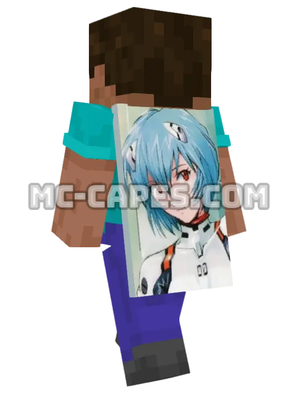 Rei Ayanami Minecraft cape worn on a player, seen from behind