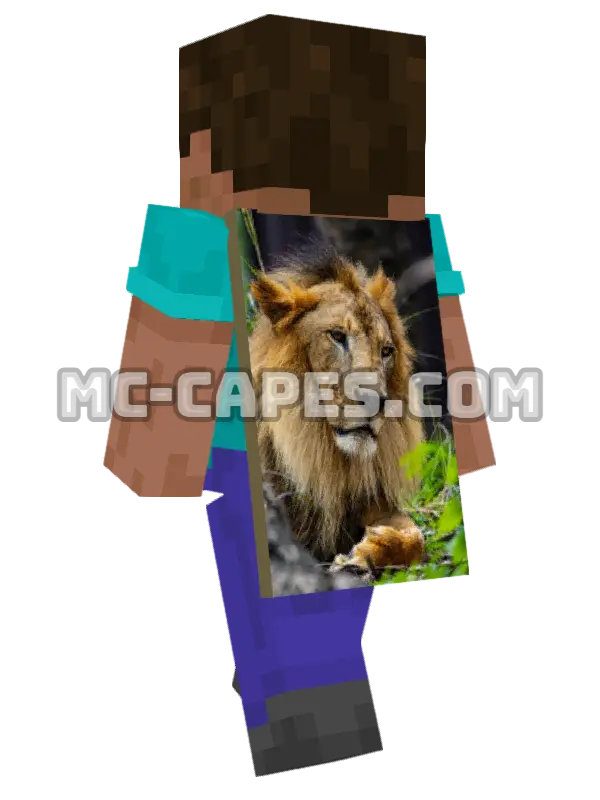 Resting Lion Minecraft cape worn on a player, seen from behind
