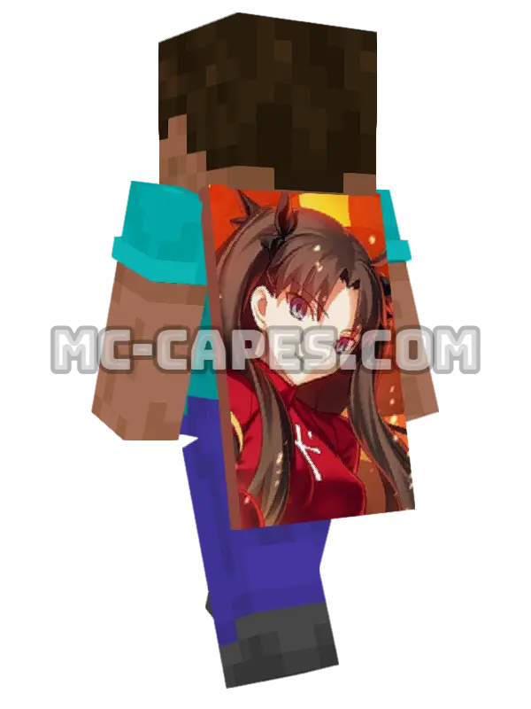 Rin Tohsaka Minecraft cape worn on a player, seen from behind