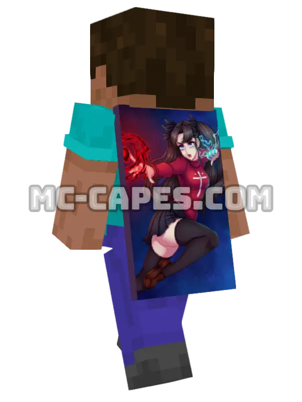 Rin Tohsaka Sweater Minecraft cape worn on a player, seen from behind