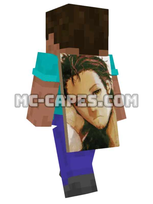 Rintarou Okabe Minecraft cape worn on a player, seen from behind