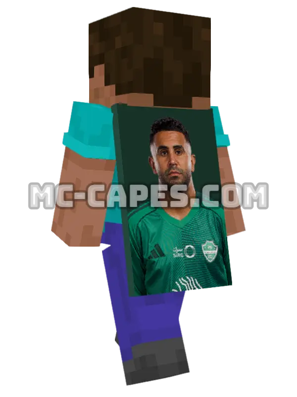 Riyad Mahrez Minecraft cape worn on a player, seen from behind