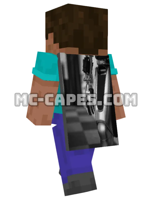 Robot Arm Minecraft cape worn on a player, seen from behind