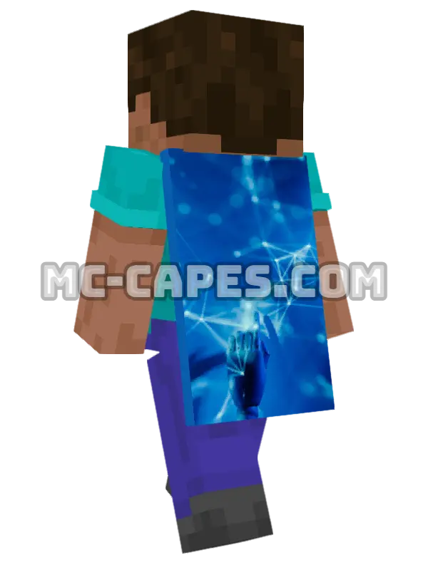 Robotic Hand Network Minecraft cape worn on a player, seen from behind
