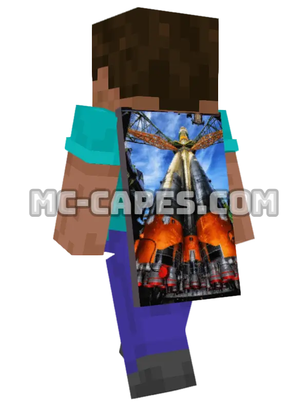 Rocket Launch Minecraft cape worn on a player, seen from behind