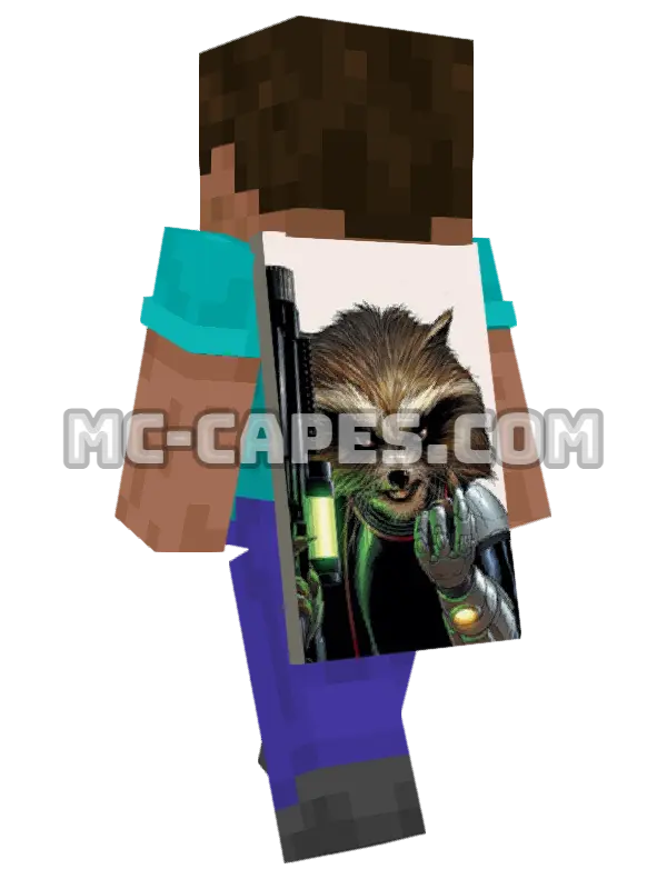 Rocket Raccoon Minecraft cape worn on a player, seen from behind