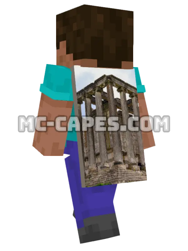 Roman Temple Minecraft cape worn on a player, seen from behind