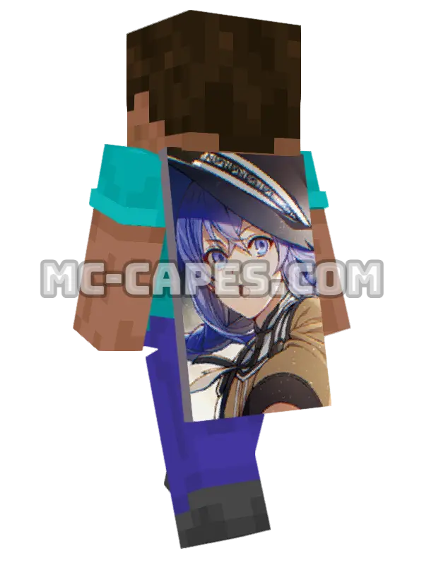 Roxy Migurdia Minecraft cape worn on a player, seen from behind