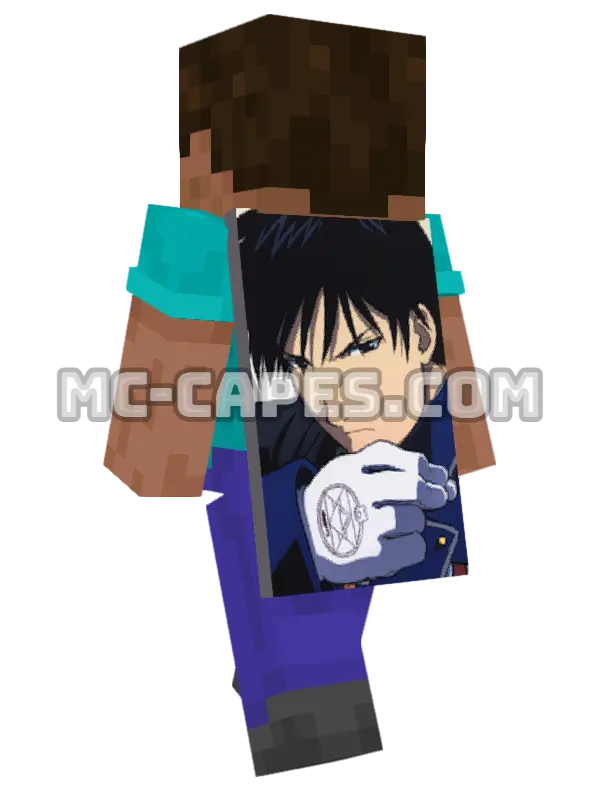 Roy Mustang Minecraft cape worn on a player, seen from behind