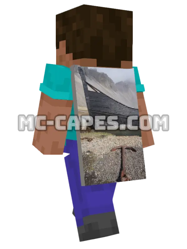 Rusty Anchor Ship Minecraft cape worn on a player, seen from behind