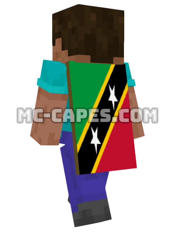 Saint Kitts and Nevis Flag Minecraft cape worn on a player, seen from behind