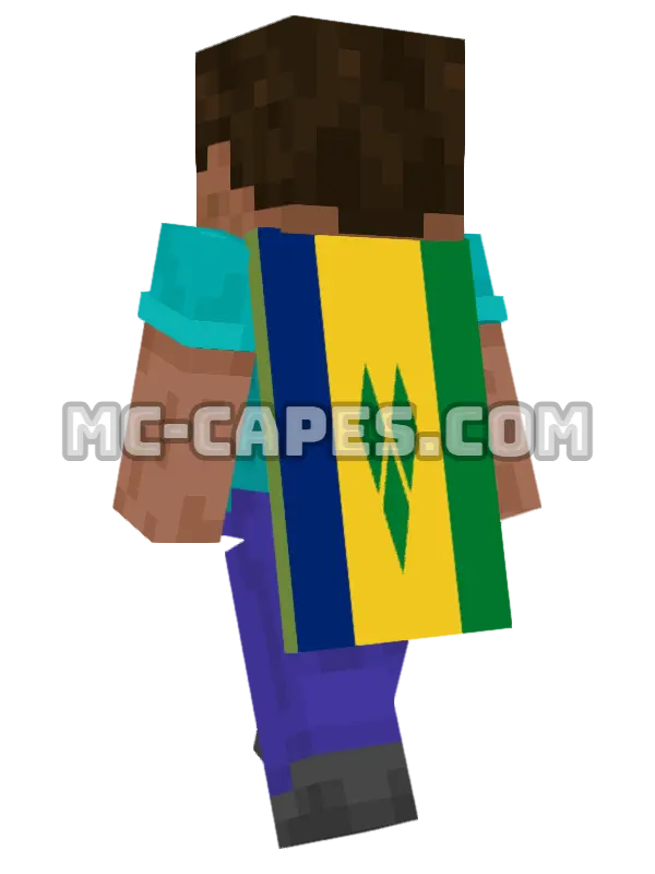 Saint Vincent and the Grenadines Flag Minecraft cape worn on a player, seen from behind