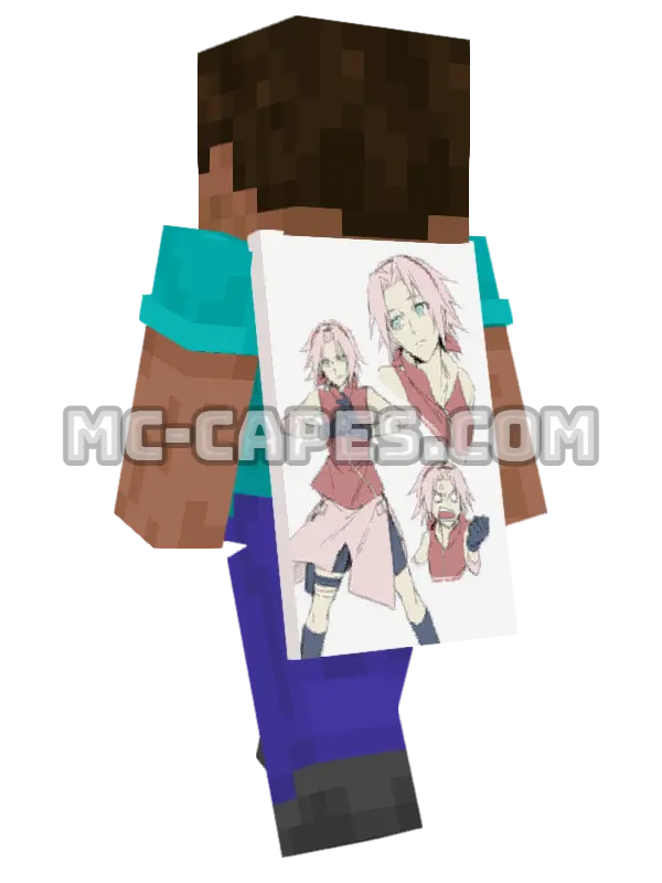 Sakura Haruno Angry Minecraft cape worn on a player, seen from behind