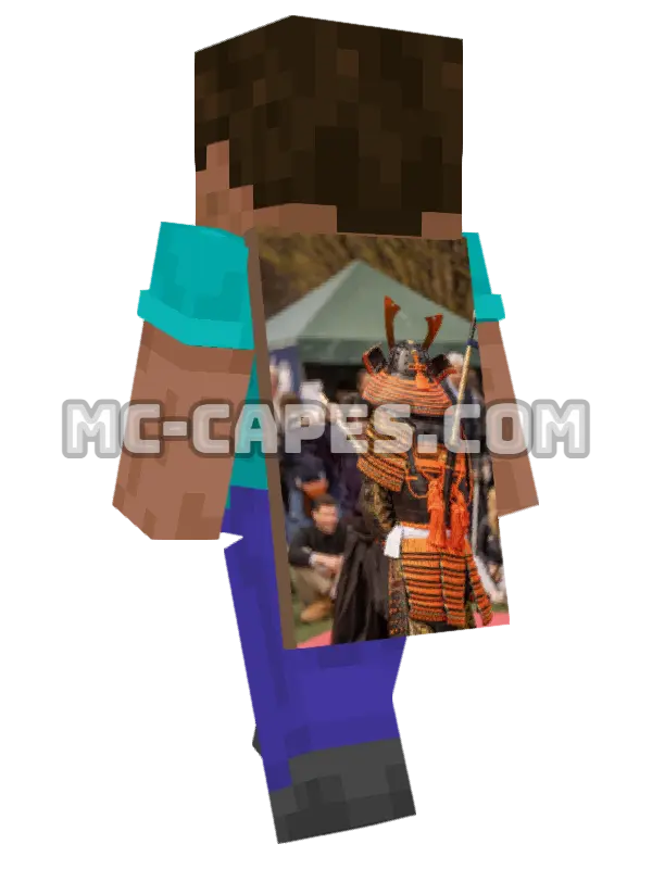 Samurai Costume Demonstration Minecraft cape worn on a player, seen from behind