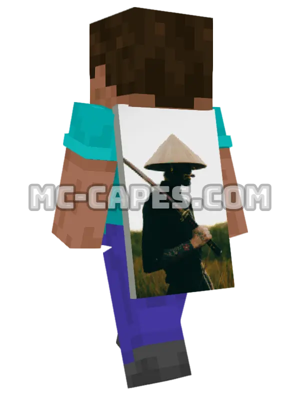 Samurai Warrior Minecraft cape worn on a player, seen from behind