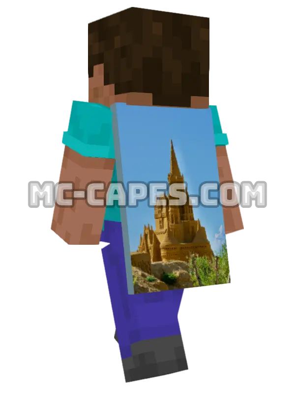 Sandcastle Gothic Minecraft cape worn on a player, seen from behind