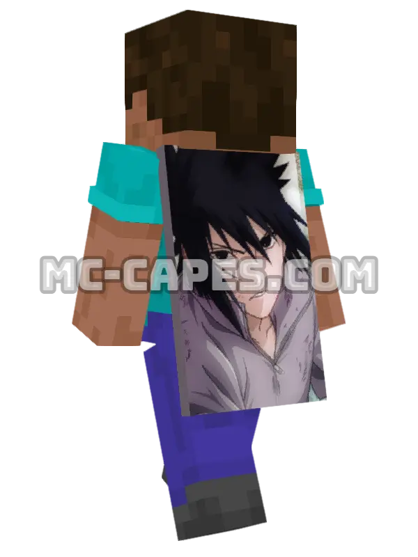 Sasuke Uchiha Minecraft cape worn on a player, seen from behind