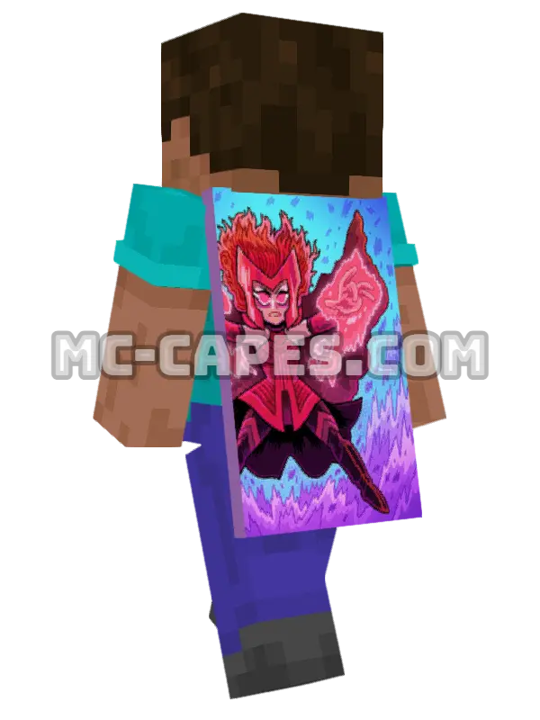 Scarlet Witch Flying Minecraft cape worn on a player, seen from behind