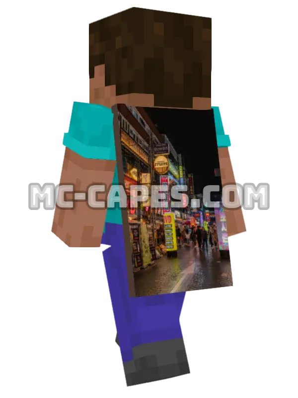 Seoul Nightlife Minecraft cape worn on a player, seen from behind