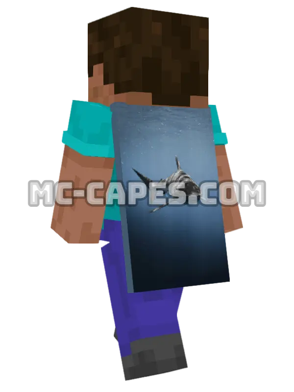 Shark Minecraft cape worn on a player, seen from behind